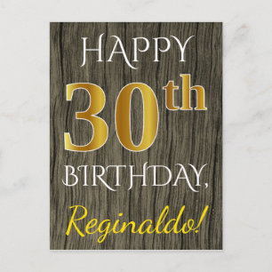 Faux Wood, Faux Gold 30th Birthday + Eigen naam Briefkaart