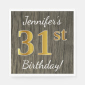 Faux Wood, Faux Gold 31st Birthday + Eigen naam Servet (Voorkant)
