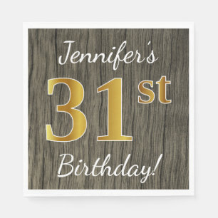 Faux Wood, Faux Gold 31st Birthday + Eigen naam Servet
