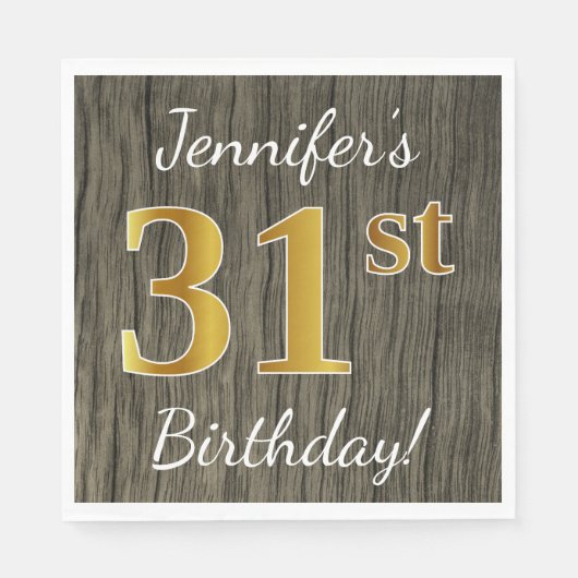 Faux Wood, Faux Gold 31st Birthday + Eigen naam Servet (Voorkant)