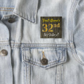 Faux Wood, Faux Gold 32nd Birthday + Eigen naam Vierkante Button 5,1 Cm (In situ)