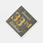 Faux Wood, Faux Gold 33rd Birthday + Eigen naam Servet (Hoek)