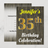 Faux Wood, Faux Gold 35th Birthday Celebration Kaart (Voorkant / Achterkant)