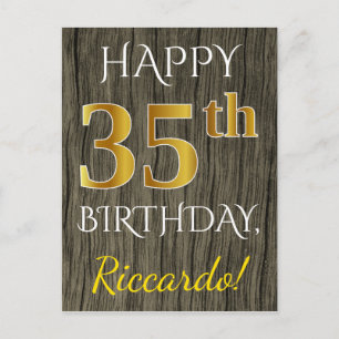 Faux Wood, Faux Gold 35th Birthday + Eigen naam Briefkaart