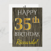 Faux Wood, Faux Gold 35th Birthday + Eigen naam Briefkaart (Voorkant / Achterkant)