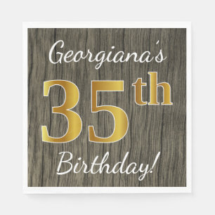 Faux Wood, Faux Gold 35th Birthday + Eigen naam Servet
