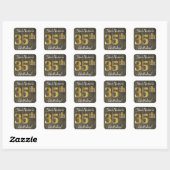 Faux Wood, Faux Gold 35th Birthday + Eigen naam Vierkante Sticker (Vel)