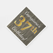 Faux Wood, Faux Gold 37th Birthday + Eigen naam Servet (Hoek)