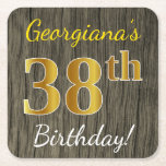 Faux Wood, Faux Gold 38th Birthday   Eigen naam Kartonnen Onderzetters<br><div class="desc">Dit eenvoudige papieren onderzetter ontwerp heeft een boodschap als "Georgiana’s 38th Birthday!", met de "38th" met een faux / imitatie goudachtige kleur uiterlijk, op een achtergrond met een rustiek faux hout look patroon. De naam kan gepersonaliseerd worden. Gepersonaliseerde papieren onderzetters zoals deze kunnen misschien gebruikt worden op een verjaardagsfeestje voor...</div>