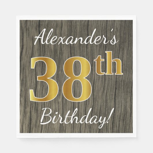 Faux Wood, Faux Gold 38th Birthday + Eigen naam Servet (Voorkant)
