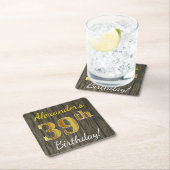 Faux Wood, Faux Gold 39th Birthday + Eigen naam Kartonnen Onderzetters (Insitu)