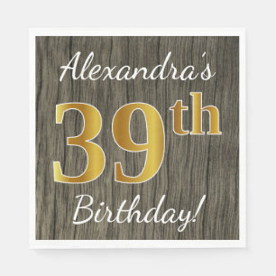 Faux Wood, Faux Gold 39th Birthday + Eigen naam Servet