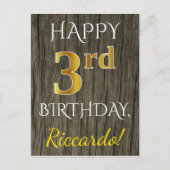 Faux Wood, Faux Gold 3rd Birthday + Eigen naam Briefkaart (Voorkant)