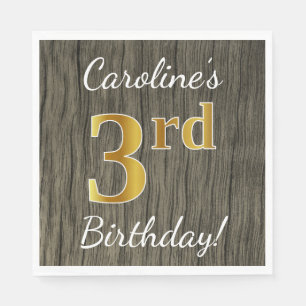 Faux Wood, Faux Gold 3rd Birthday + Eigen naam Servet