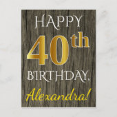 Faux Wood, Faux Gold 40th Birthday + Eigen naam Briefkaart (Voorkant)