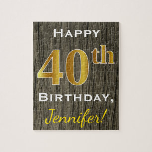 Faux Wood, Faux Gold 40th Birthday + Eigen naam Legpuzzel