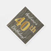 Faux Wood, Faux Gold 40th Birthday + Eigen naam Servet (Hoek)