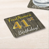 Faux Wood, Faux Gold 41st Birthday + Eigen naam Kartonnen Onderzetters (Schuin)