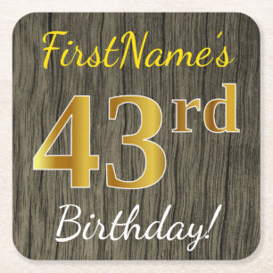Faux Wood, Faux Gold 43rd Birthday + Eigen naam Kartonnen Onderzetters