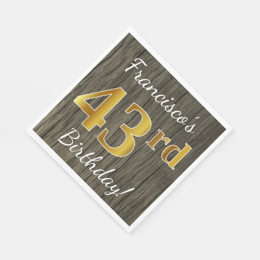 Faux Wood, Faux Gold 43rd Birthday + Eigen naam Servet (Hoek)