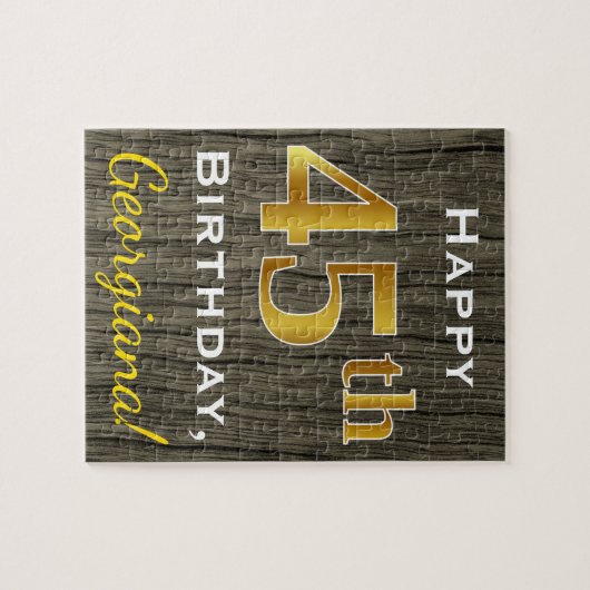 Faux Wood, Faux Gold 45th Birthday + Eigen naam Legpuzzel (Horizontaal)