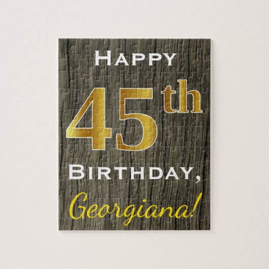 Faux Wood, Faux Gold 45th Birthday + Eigen naam Legpuzzel (Verticaal)