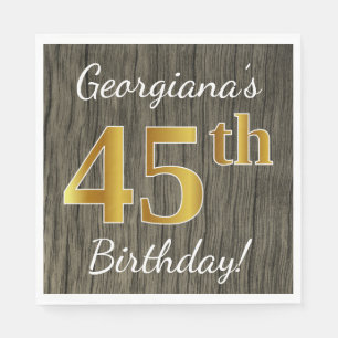 Faux Wood, Faux Gold 45th Birthday + Eigen naam Servetten