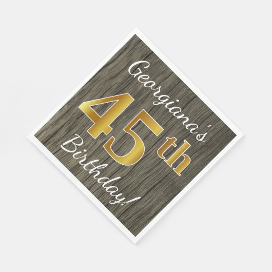Faux Wood, Faux Gold 45th Birthday + Eigen naam Servetten (Hoek)