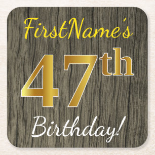 Faux Wood, Faux Gold 47th Birthday + Eigen naam Kartonnen Onderzetters