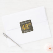 Faux Wood, Faux Gold 48th Birthday + Eigen naam Vierkante Sticker (Envelop)