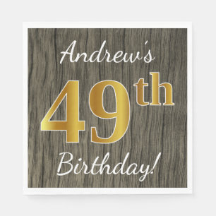 Faux Wood, Faux Gold 49th Birthday + Eigen naam Servet