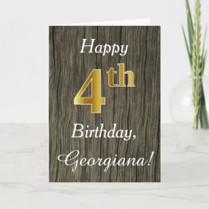 Faux Wood, Faux Gold 4th Birthday + Eigen naam Kaart