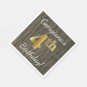 Faux Wood, Faux Gold 4th Birthday + Eigen naam Servetten (Hoek)