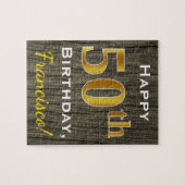 Faux Wood, Faux Gold 50th Birthday + Eigen naam Legpuzzel (Horizontaal)