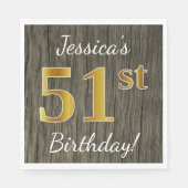 Faux Wood, Faux Gold 51st Birthday + Eigen naam Servet (Voorkant)