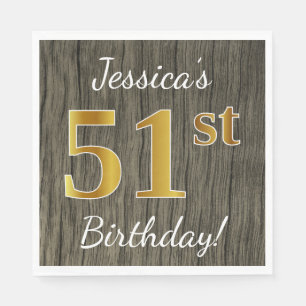 Faux Wood, Faux Gold 51st Birthday + Eigen naam Servet