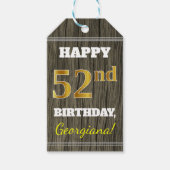 Faux Wood, Faux Gold 52nd Birthday + Eigen naam Cadeaulabel (Voorkant)