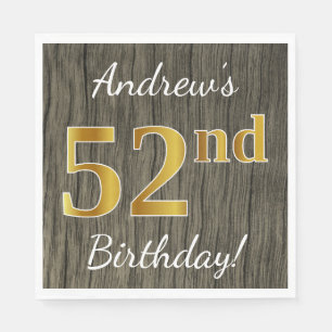 Faux Wood, Faux Gold 52nd Birthday + Eigen naam Servet