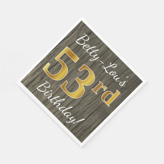Faux Wood, Faux Gold 53rd Birthday + Eigen naam Servet (Hoek)