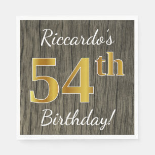 Faux Wood, Faux Gold 54th Birthday + Eigen naam Servet