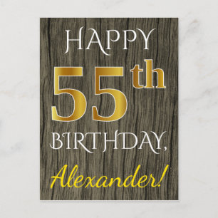 Faux Wood, Faux Gold 55th Birthday + Eigen naam Briefkaart