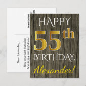 Faux Wood, Faux Gold 55th Birthday + Eigen naam Briefkaart (Voorkant / Achterkant)