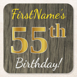 Faux Wood, Faux Gold 55th Birthday + Eigen naam Kartonnen Onderzetters