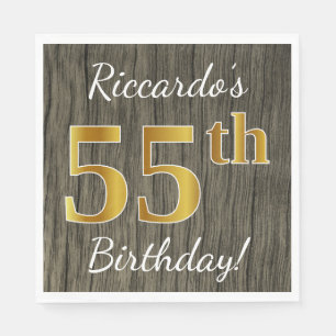 Faux Wood, Faux Gold 55th Birthday + Eigen naam Servetten