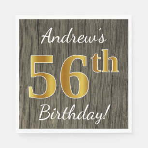 Faux Wood, Faux Gold 56th Birthday + Eigen naam Servet