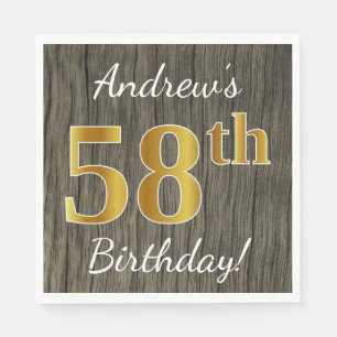 Faux Wood, Faux Gold 58th Birthday + Eigen naam Servet
