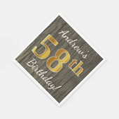 Faux Wood, Faux Gold 58th Birthday + Eigen naam Servet (Hoek)