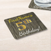 Faux Wood, Faux Gold 5th Birthday + Eigen naam Kartonnen Onderzetters (Schuin)