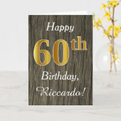 Faux Wood, Faux Gold 60th Birthday + Eigen naam Kaart (Gele Bloem)