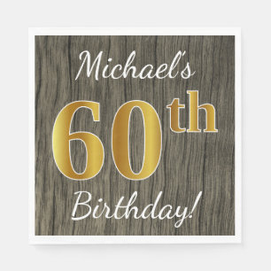 Faux Wood, Faux Gold 60th Birthday + Eigen naam Servetten